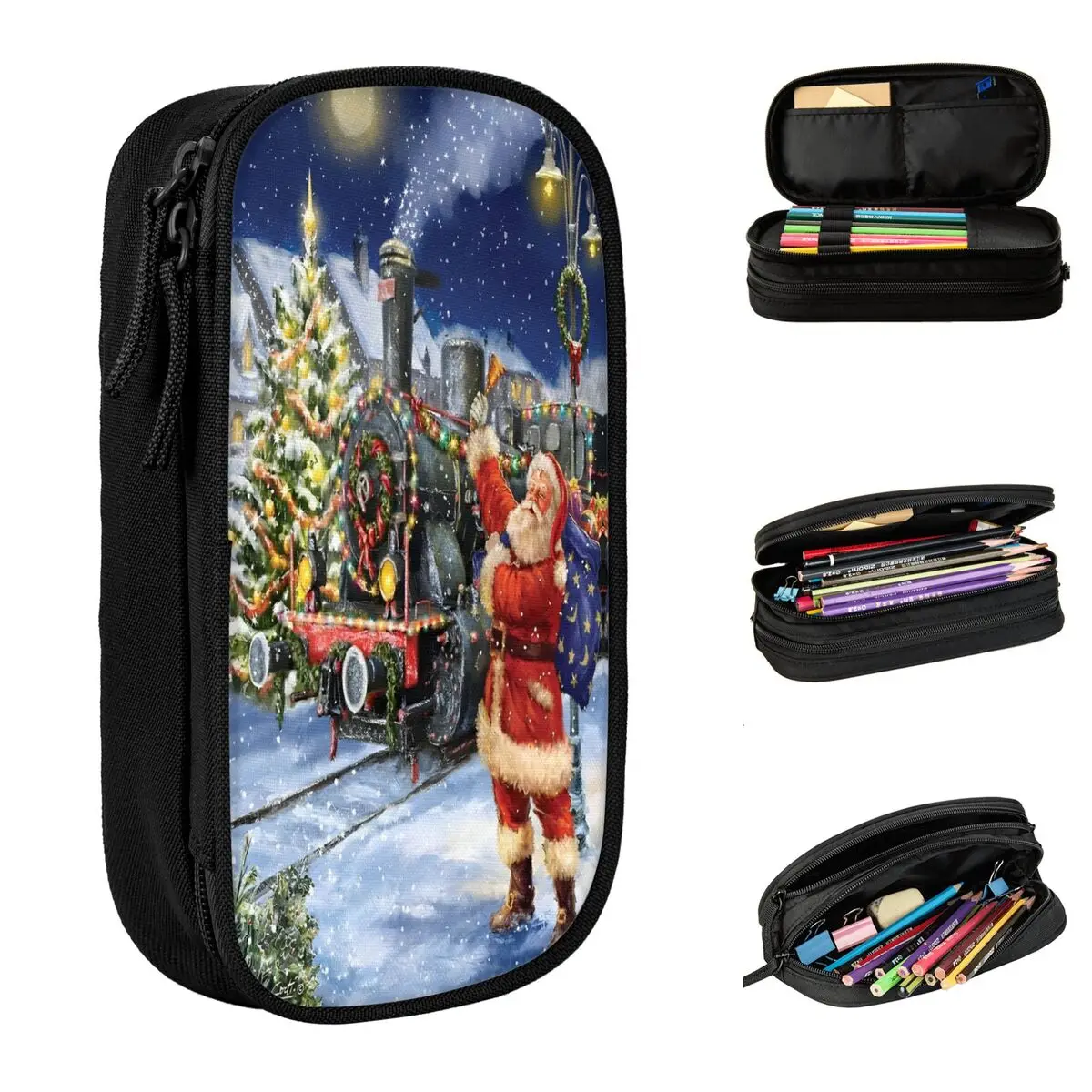 Polar Express Christmas Holiday Pencil Case Pencilcases Pen Box for Girls Boys Large Storage Bags Office Zipper Stationery