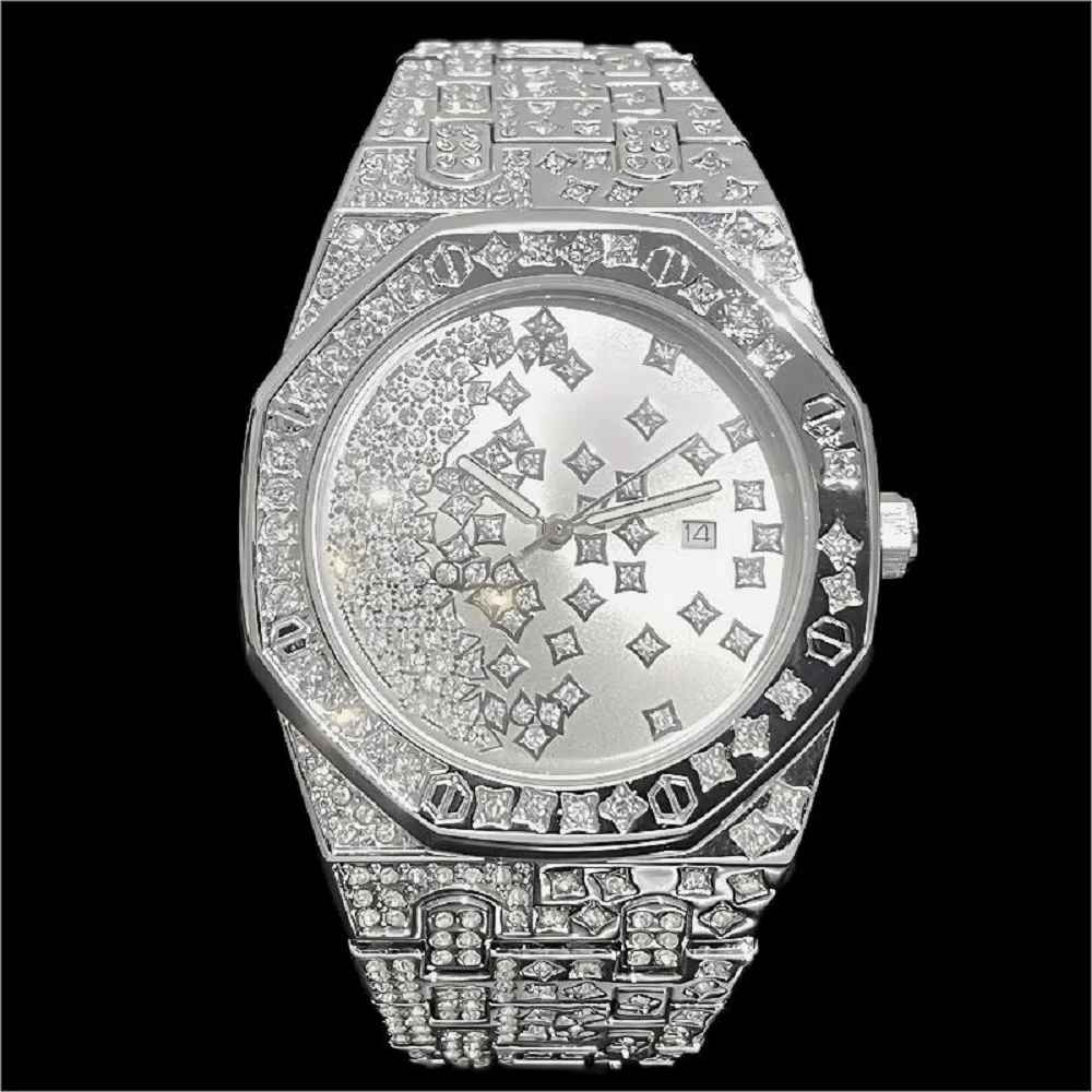 Orologio da uomo di lusso Replica MISSFOX Fashion Hip Hop Diamond orologi per uomo con spedizione gratuita in acciaio inossidabile impermeabile oro