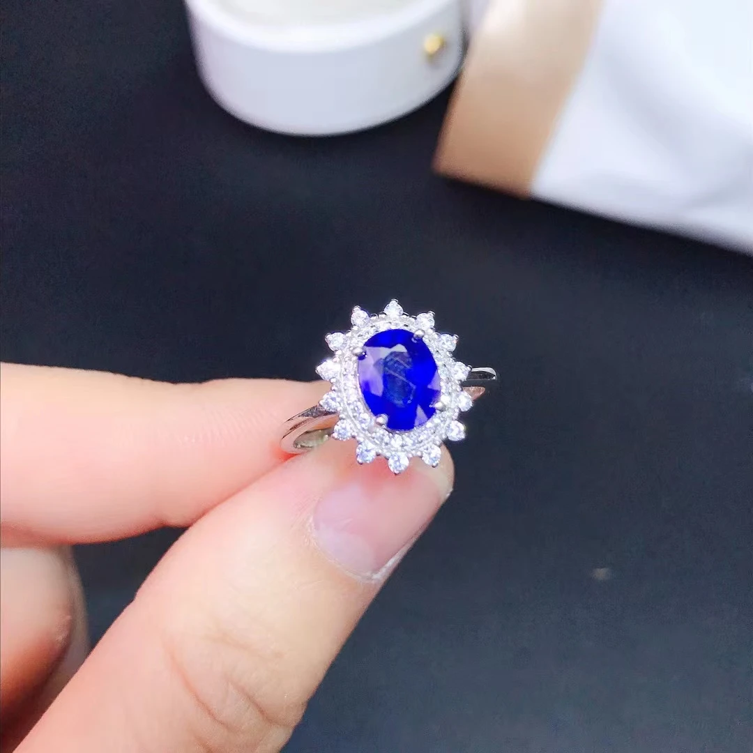 

Classic 925 Silver Sapphire Engagement Ring for Woman Oval Natural Sapphire Silver Ring Sterling Silver Sapphire Jewelry