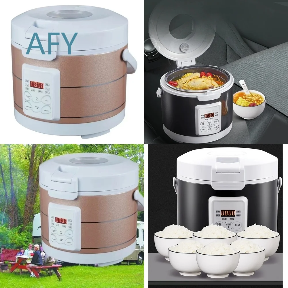 Mini Rice Cooker for 12V 24V 220V Car Power Supply Portable Electric Cooker for Vehicle Travel Camping Kitchen Appliance
