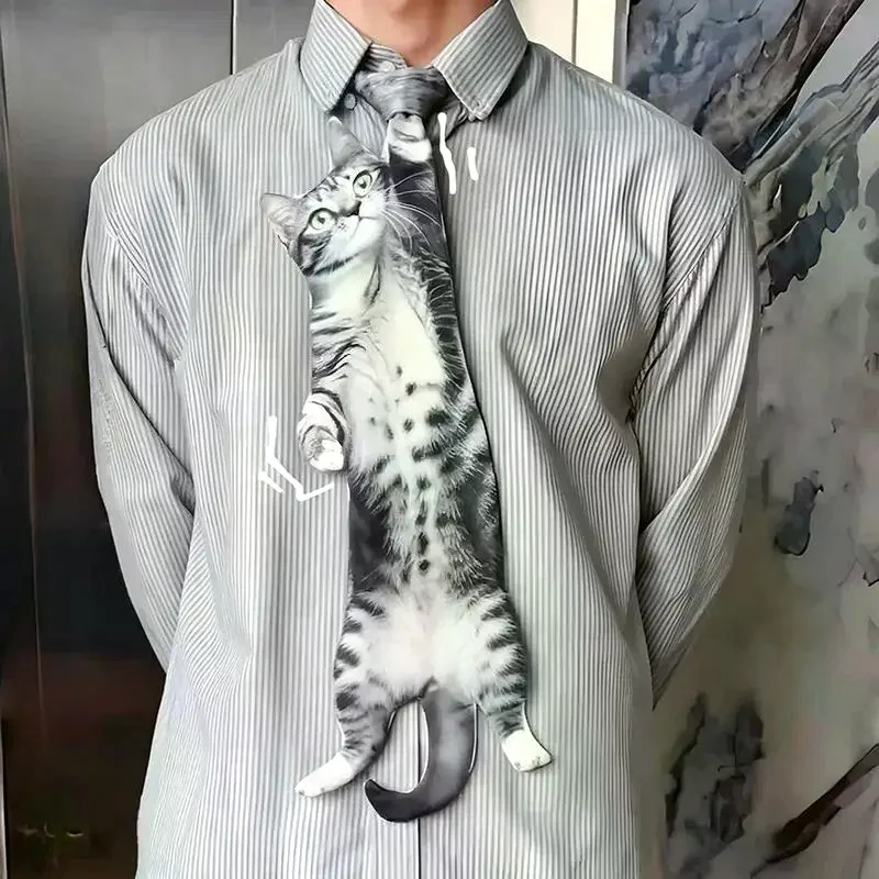 3D Cat Cat-shaped Unisex's Tie Creative Animal Pattern Kitten Necktie Satin Fabric Lifelike Neck Tie For Wedding Party
