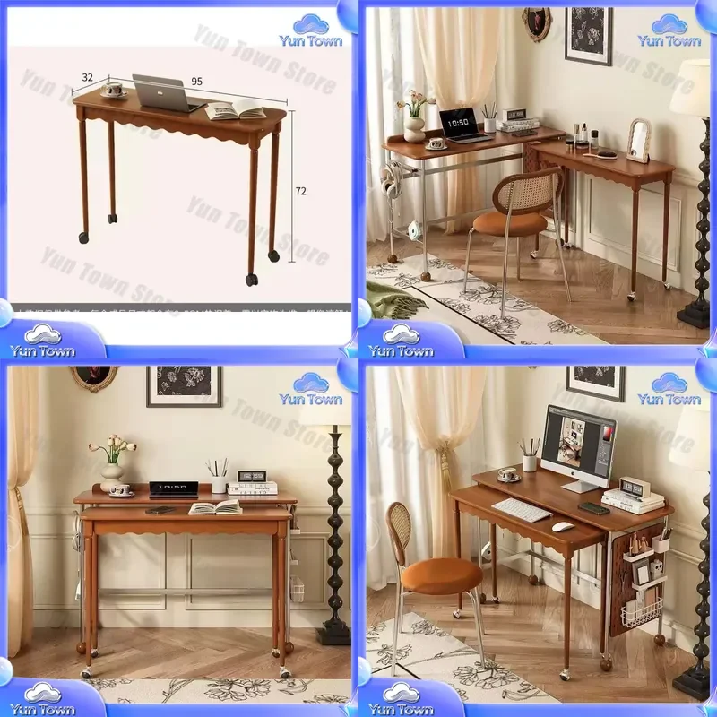 French Vintage Solid Wood Retractable Desk for Small Apartment Bedroom Study Room Home Office Use Second Hand Simple Folding