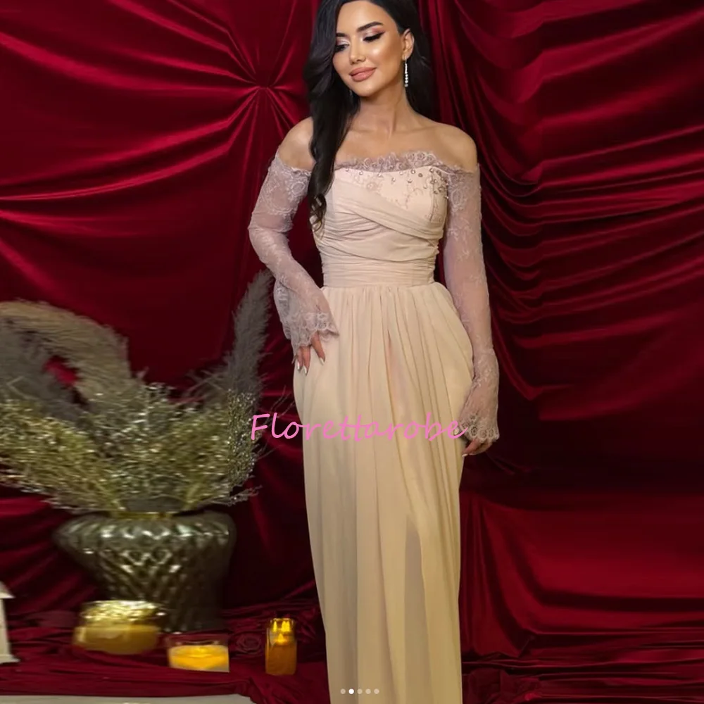 

Lace Beads Off Shoiulder Mermaid Prom Dress Corset Long Sleeves Chic Evening Dresses Floor-Length Customized Party Gowns