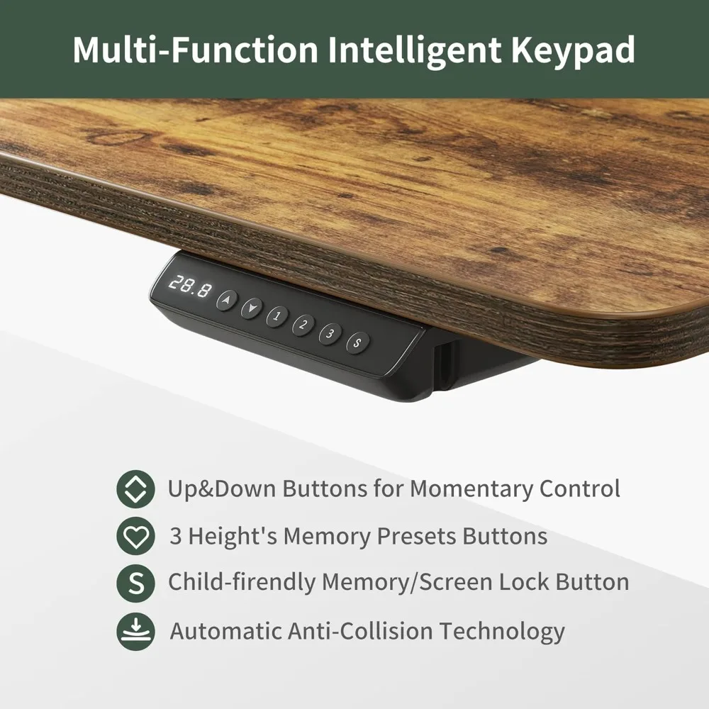 مكتب قائم بارتفاع قابل للتعديل مع أدراج، 48 × 24 بوصة مكتب كمبيوتر ذو ذاكرة كهربائية، إطار أسود