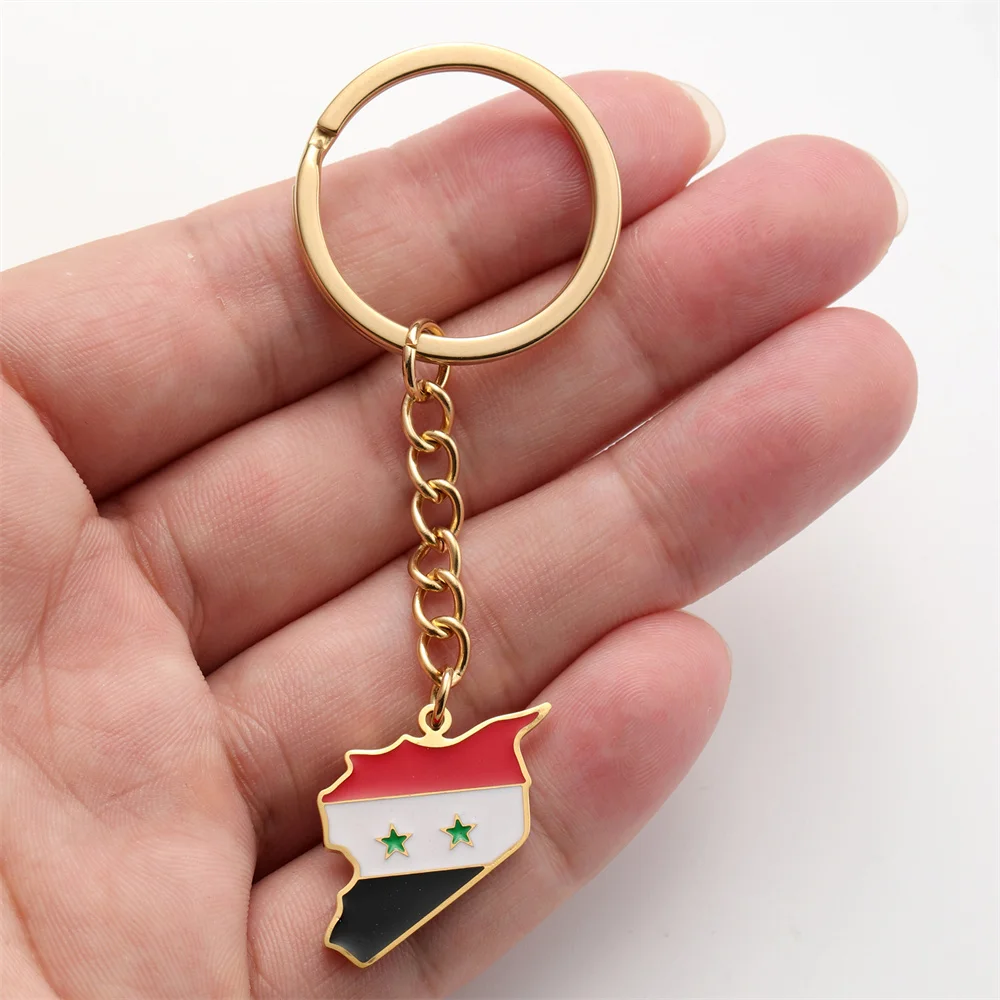 

Eueavan Syria Map Pendant Keychains Women Men Stainless Steel Syrian Flag Ethnic Car Bags Key Chain Ring New Trend Jewelry Gifts