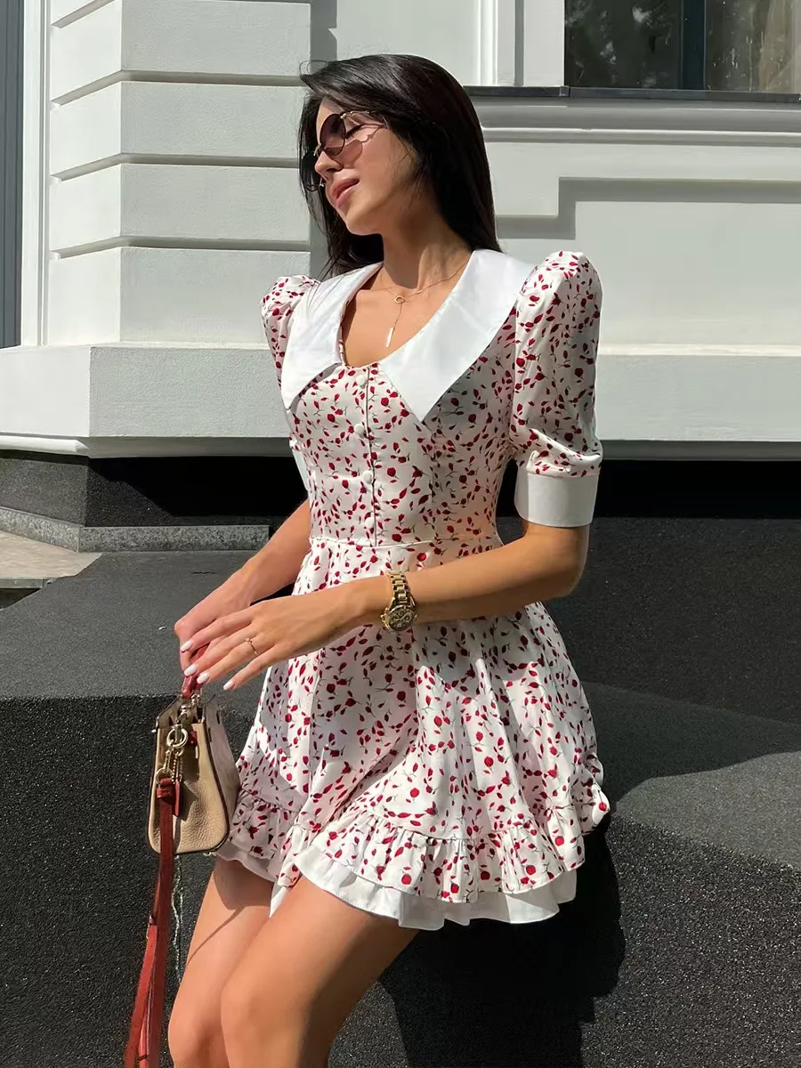 

Модный кукольный воротник с принтом Dr Bubble Sve ort V-ne Юбка трапециевидной формы с высокой талией Повседневная одежда Лето 2025 г. Женское платье