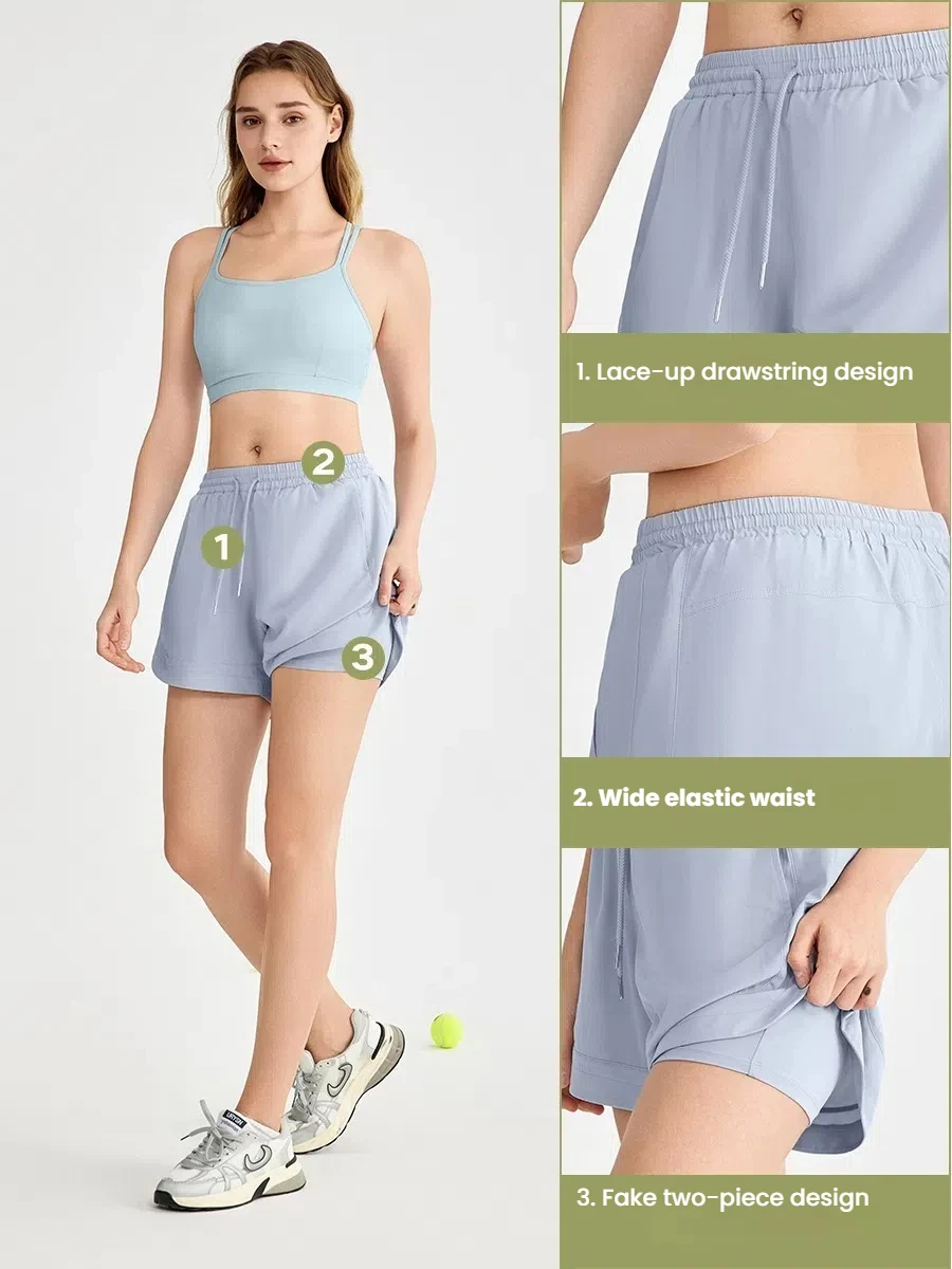 Women's Cooling Running Shorts Quick Dry Yoga Gym Shorts with Liner High Waist Athletic Biker Shorts for Summer Workout