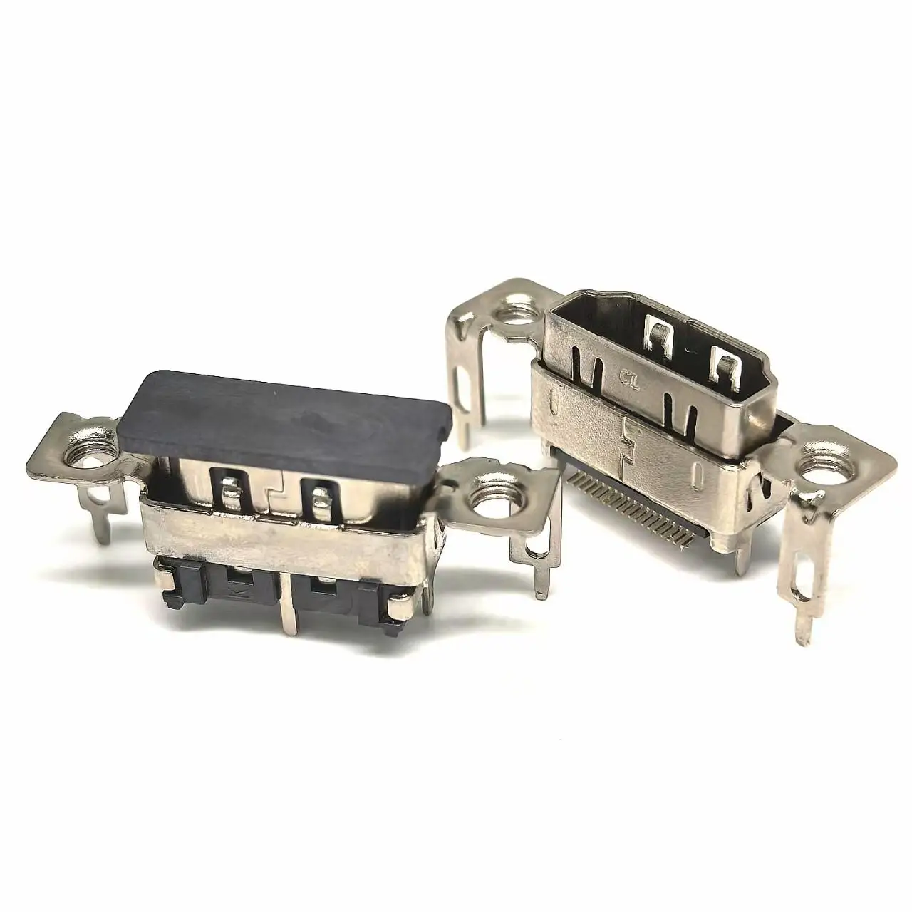 Industrial HDMI Female Connector 180° Vertical SMT | Dual-Ear Bracket w/ M2 Screw Holes Vibration-Proof Locking | 10.5mm Height