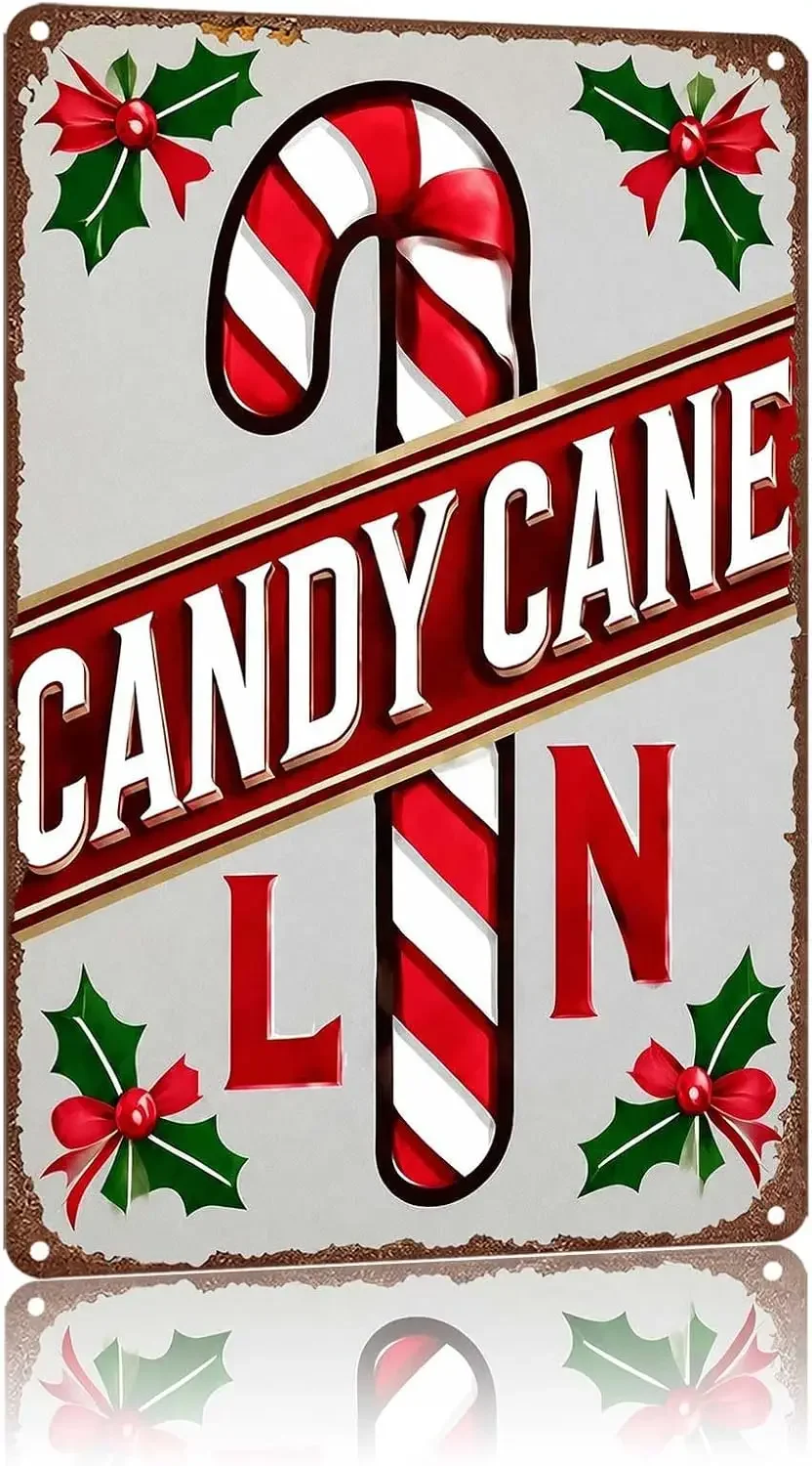 Metal Sign Christmas Candy Cane Letter LN Holly Wall Decor | Classic  ,Retro,Waterproof Aluminum,Funny,UV-printing,Easy To Insta