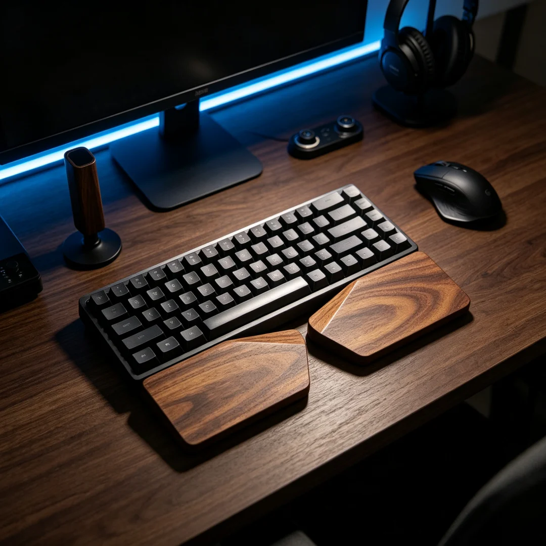 Wspider Walnut Wood Split Palm Rest, Ergonomic 2-Piece Wrist Support for Alice Keyboard
