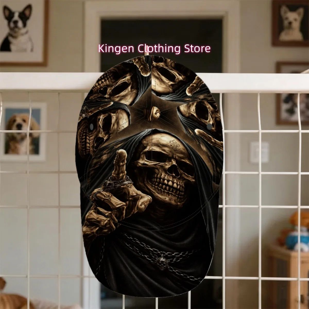 1pc Grim Reaper Pointing Finger Baseball Cap Gardening Gift for Dad Breathable Concert Full Print Pattern Patterned Cap Quick Dr