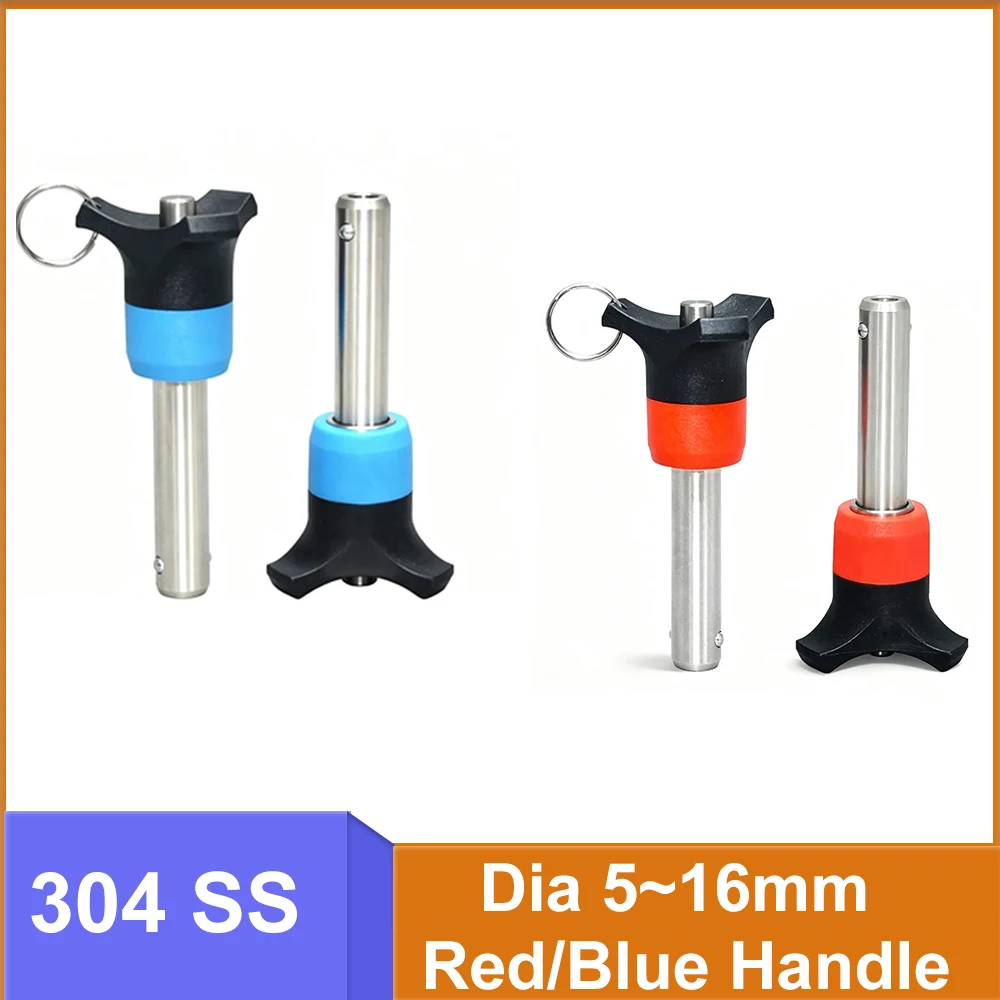 1pcs Red/Blue Handle Button Push Type Ball Lock Pin Dia 5~16mm 304 SS Quick Release Indexing Locating Pin Plum Plastic Handle