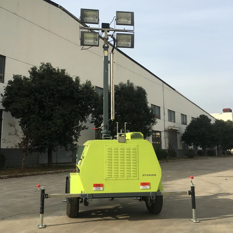 Continuous Operating Time 8-12h Portable Flood Light With Generator Trailer Mounted Light Tower 7m 9m High Mast Tower Light