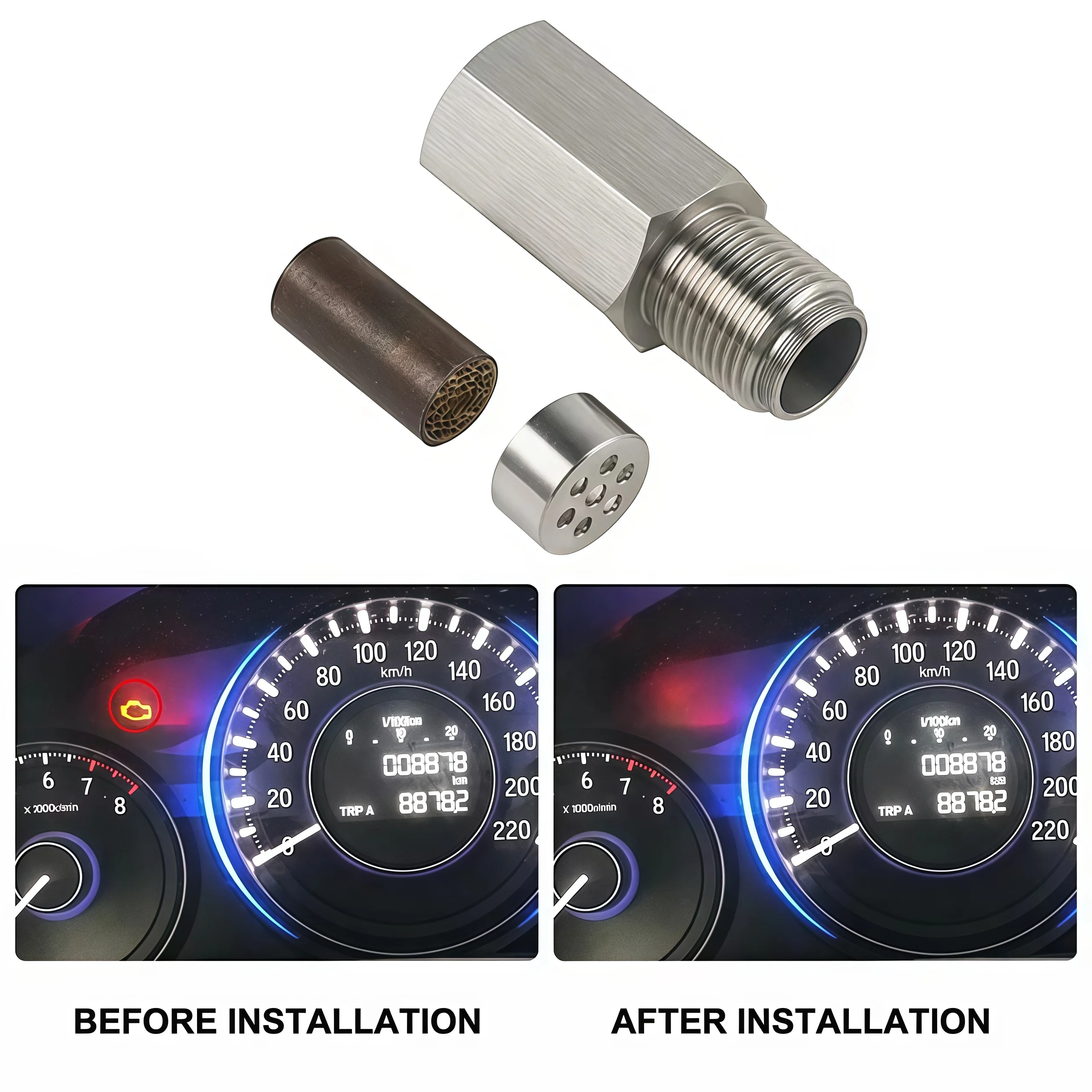 1 unidad Adaptador de sensor de oxígeno para coche, para la eliminación de la luz de advertencia del motor, mini convertidor catalítico de intervalo para sensor de oxígeno de red catalítica