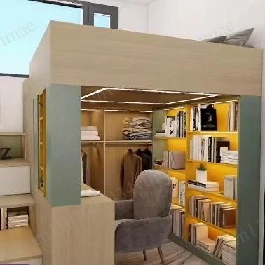 Wood Loft Bed With Desk Bookshelf High Sleep Frame For Teen Adult Apartment Space Saving