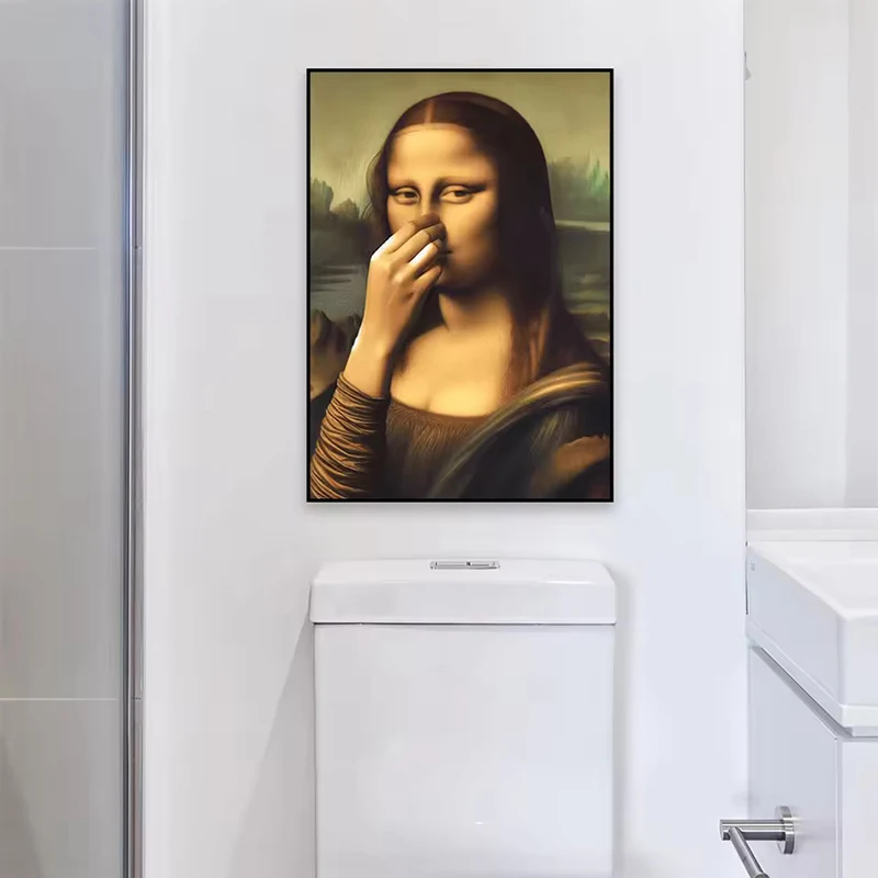모나리자 욕실 벽 아트 포스터 인쇄 화장실 유머 재미 있은 Davinci 영감 욕실 빈티지 나쁜 냄새 캔버스 회화 장식