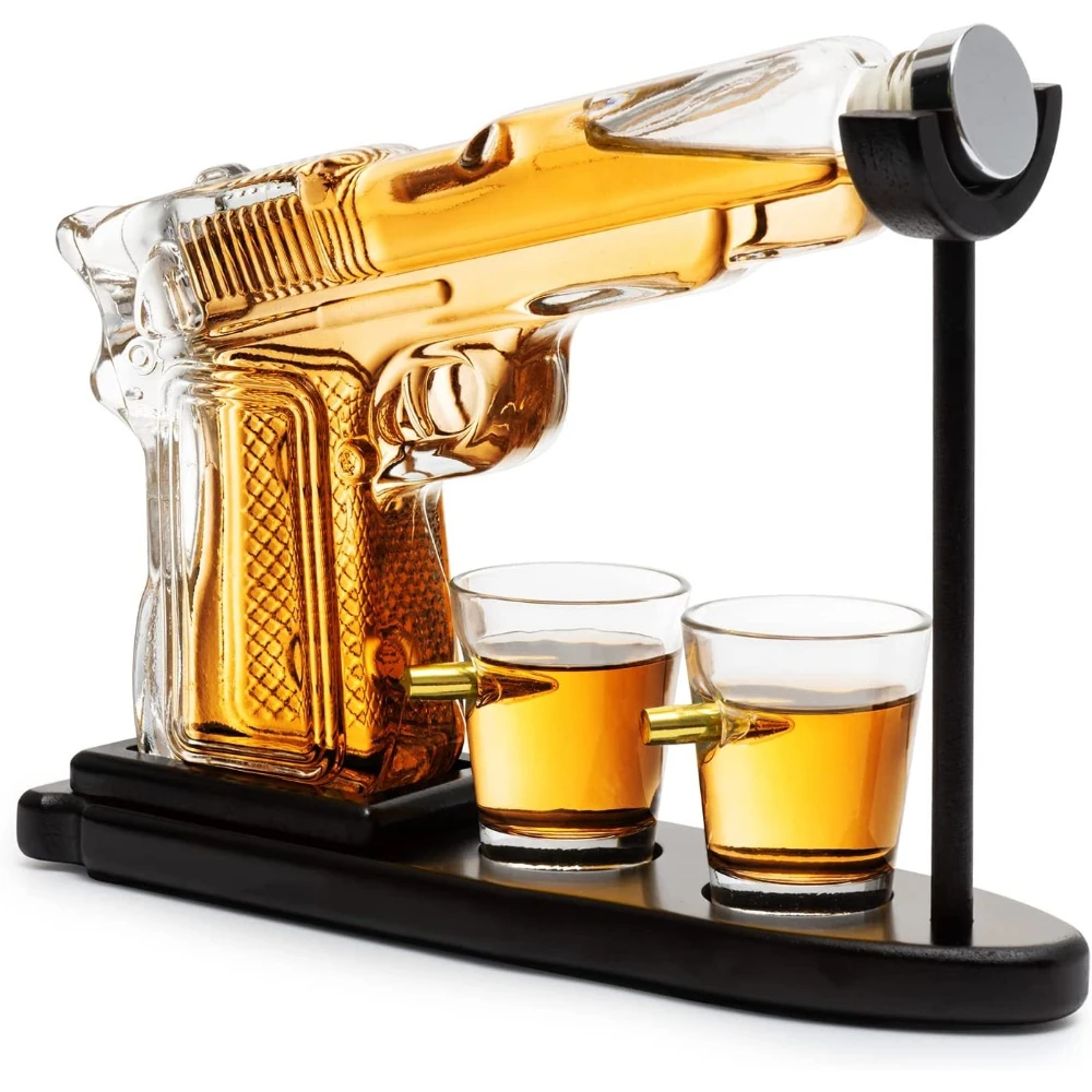 

Whiskey Gun Decanter Set with Bullet Glasses Birthday Pistol Whiskey Gifts for Men Dad Husband Boyfriend Military Enthusiasts