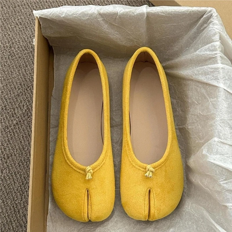 موضة سبليت تو حذا فردي للسيدات خريف جديد جولة تو الجلد المدبوغ الانزلاق على لينة وحيد مقاومة للاهتراء حذاء مسطح #4