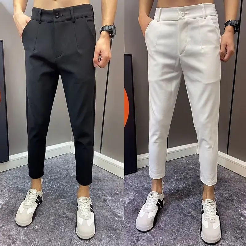 

Новые летние мужские повседневные брюки Slim Fit, укороченные, черные, в стиле самурай, молодежные, простые, универсальные, стильные, крутые