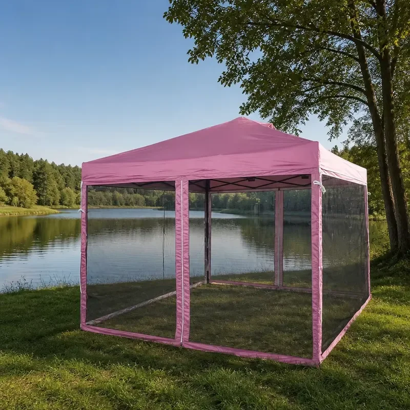Steel Quick Setup Frame Waterproof Windproof Sidewalls Pegs Heavy All Seasons Four-season Double Layer Sunshade Canopy