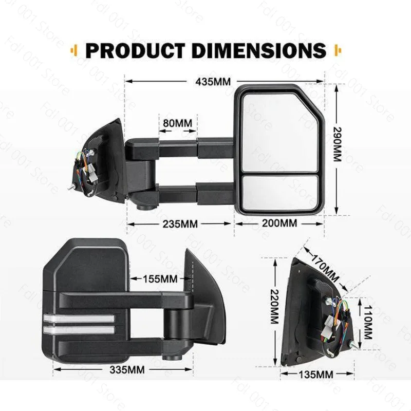 For Ford Ranger Wildtrak Foldable Mirror Electric with Water Light view 4
