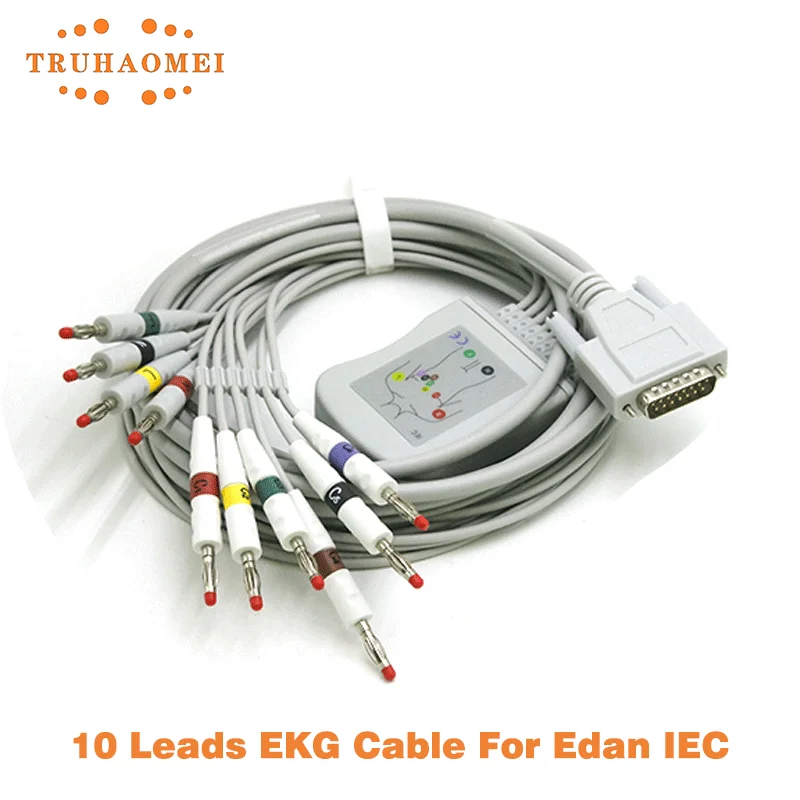10 Leads ECG EKG Cable For Edan SE-1/SE-3/SE-12/SE-601/SE-601A Banana Type 10K Resistor DB15 Pin AHA or IEC Standard