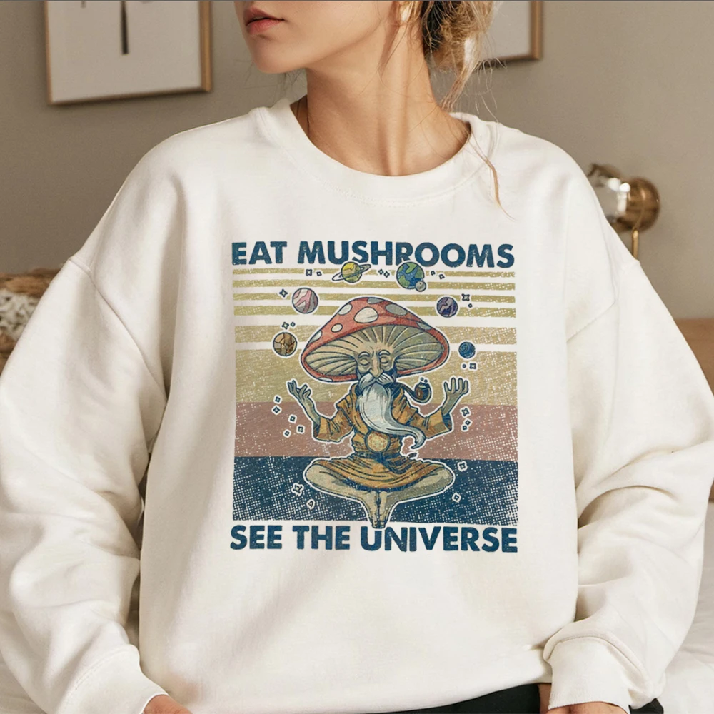 Eat Mushrooms See The Universe Sweatshirt Hippie Psychedelic Trippy Shirt Magic Mushroom Tarot Card Hoodie Boho Y2k Sweatshirts