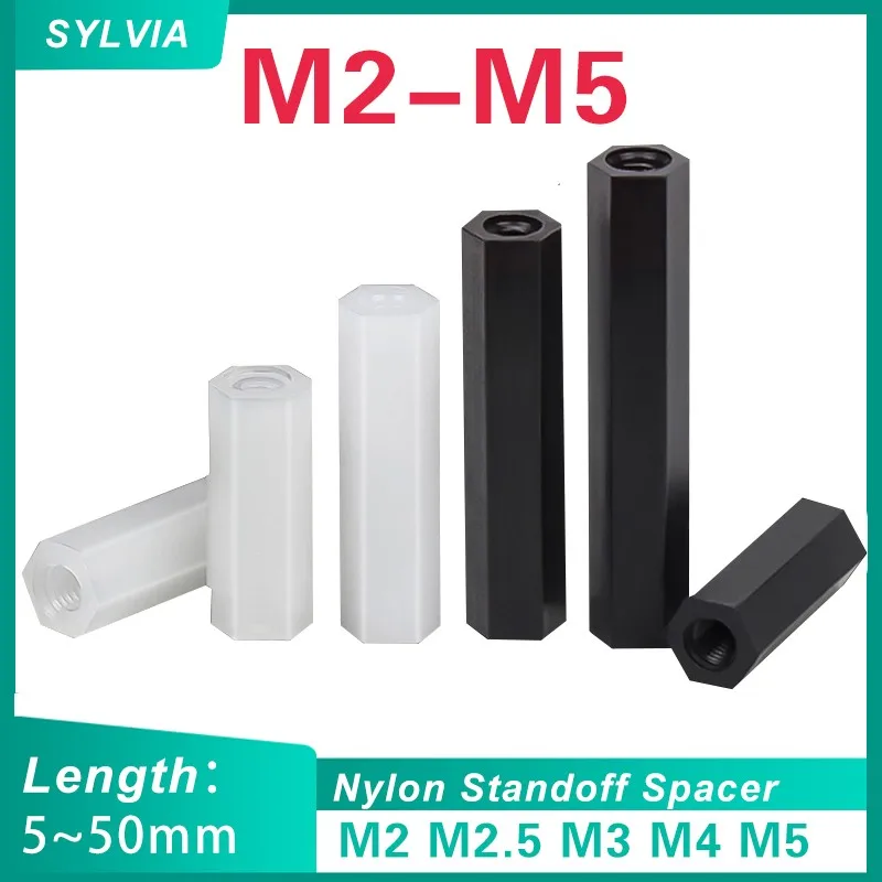 20/ 50pcs M2 M2.5 M3 M4 M5 Black/ White Nylon Hex Female To Female Standoff Nylon Plastic Hexagon Thread Pcb Motherboard Spacer