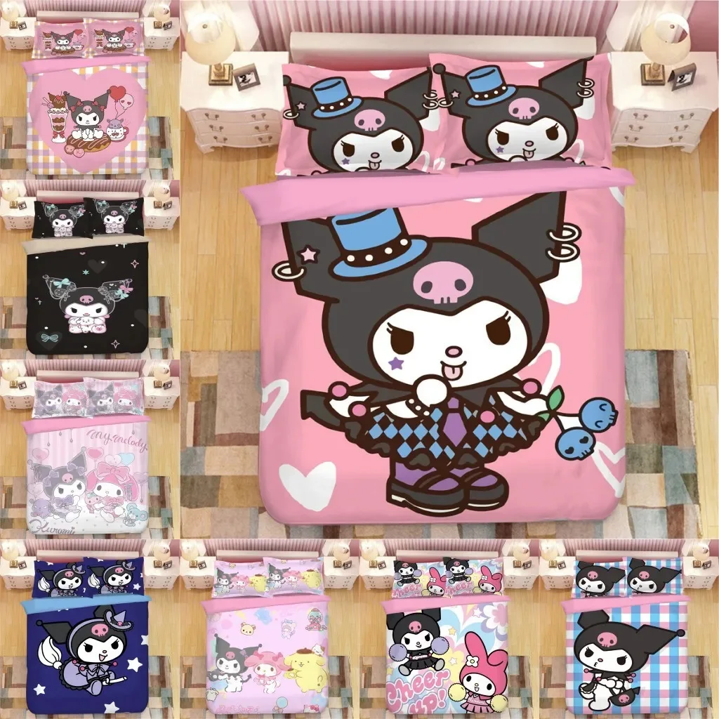 

Cartoon Kuromi Duvet Cover Single Double Bedding Set Quilt Cover Pillowcase Dormitory for Teens Children Bedroom Decoration