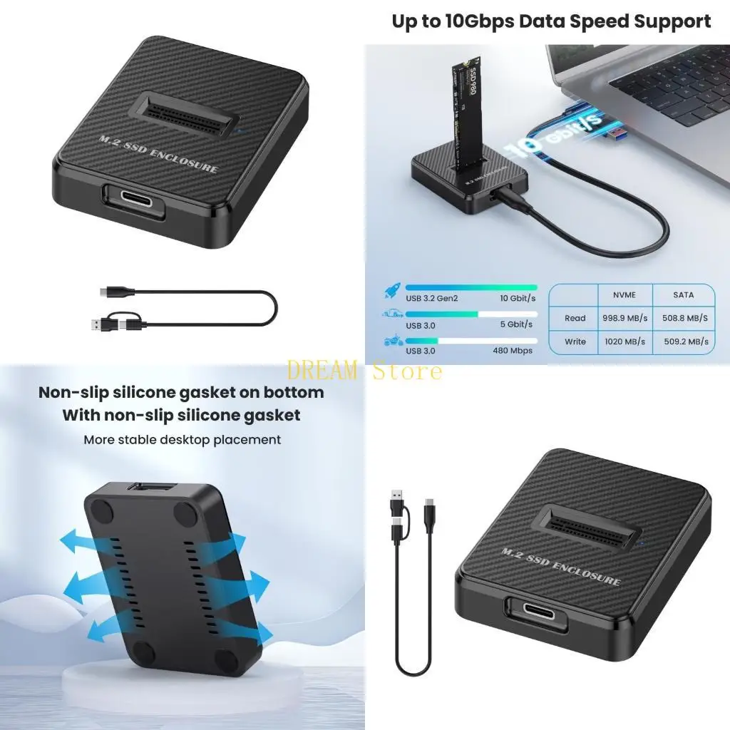 حافظة قرص صلب M.2 سهلة الاستخدام M.2 Nvme إلى محطة إرساء USB C نقل سريع بسرعة 10 جيجابت في الثانية، تستوعب محرك أقراص بسعة تصل 2