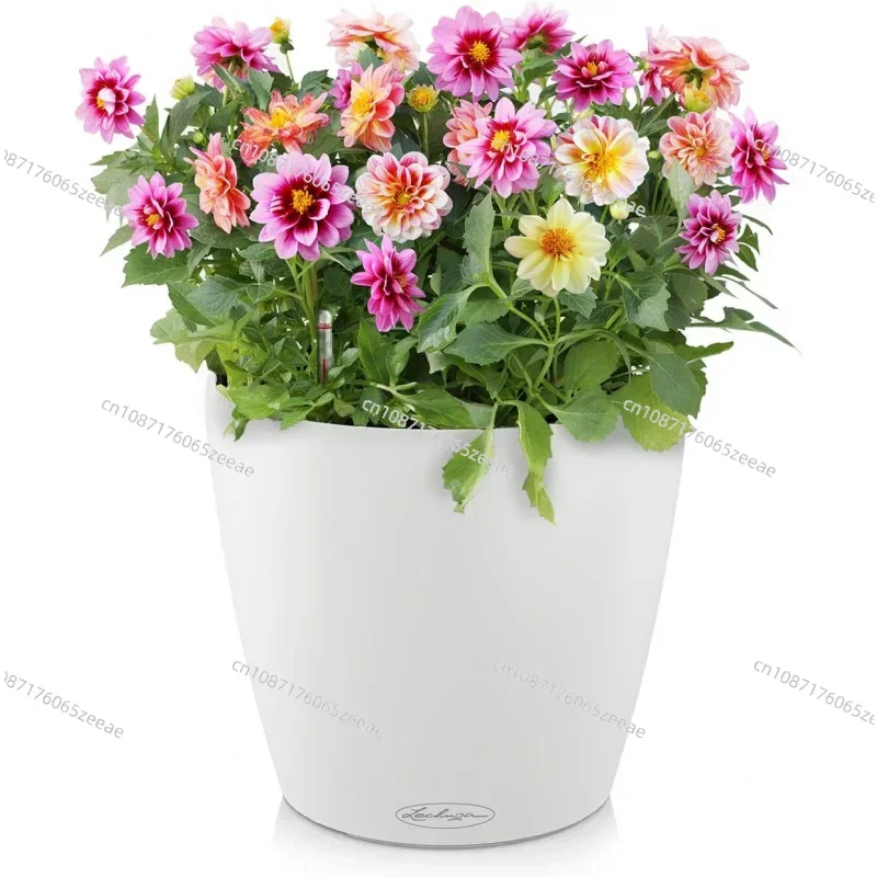 34.5CM White Matte Classico35 Self-Watering Garden Planter for Indoor and Outdoor Use