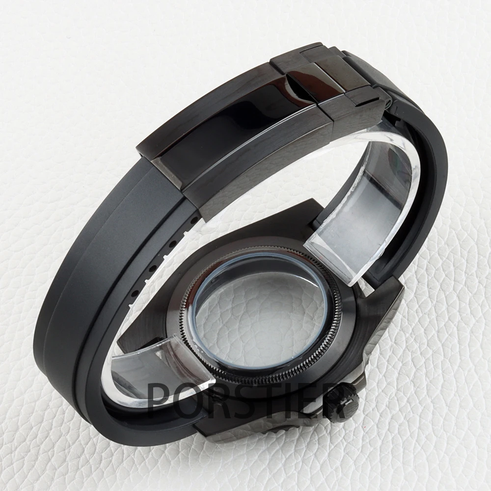 Diver 40mm Black Men\'s Watch Cases Rubber Strap Sapphire Glass For Seiko nh34 nh35 nh36 Movement 28.5mm Dial YACHT-MASTER Case