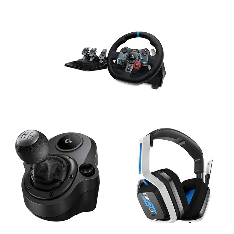 G29 Driving Force Racing Wheel + Floor Pedals + Driving Force Shifter + A20 Wireless Gaming Headset Bundle - PS5/PS4/PC