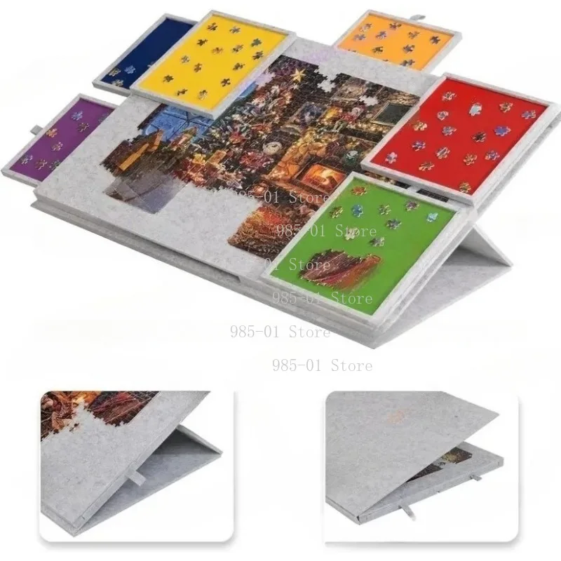 6-Drawer Portable Jigsaw Puzzle Table Kids Jigsaw Puzzle Board with Stand and Cover