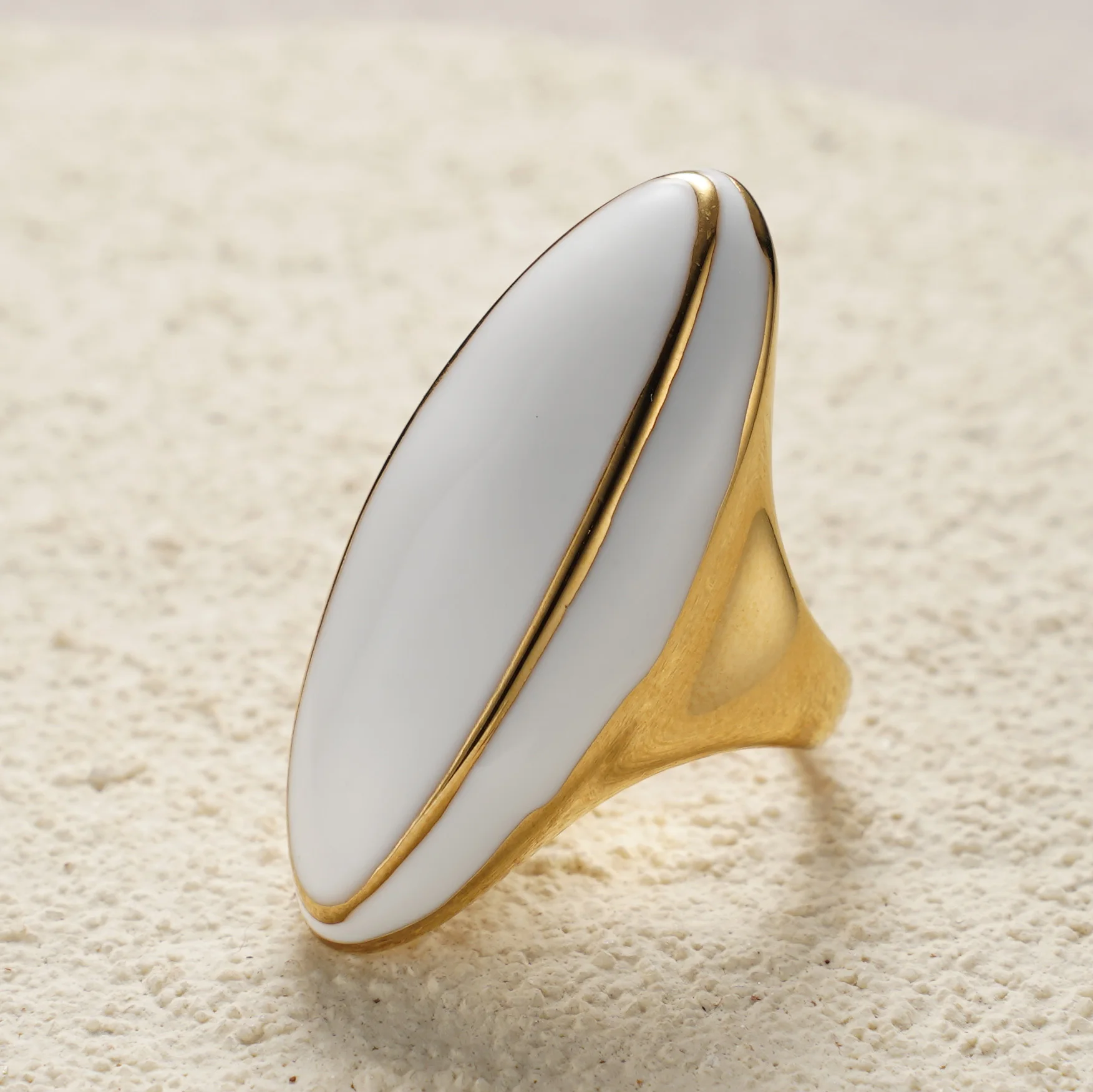 Minimalist Gold Plated Elongated Oval Signet Ring, Solid Synthetic Resin Surface 316L Stainless Steel