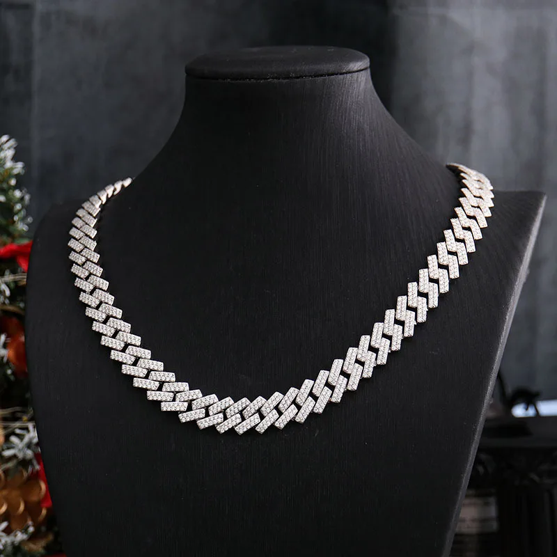 Platinum plated 8mm cuban chain miossanite necklace fashion jewelry silver channel necklace 16inch