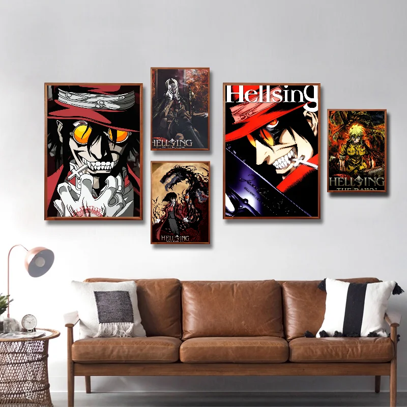 anime Alucard hellsing  Poster Self-adhesive Art Waterproof Paper Sticker Coffee House Bar Room Wall Decor