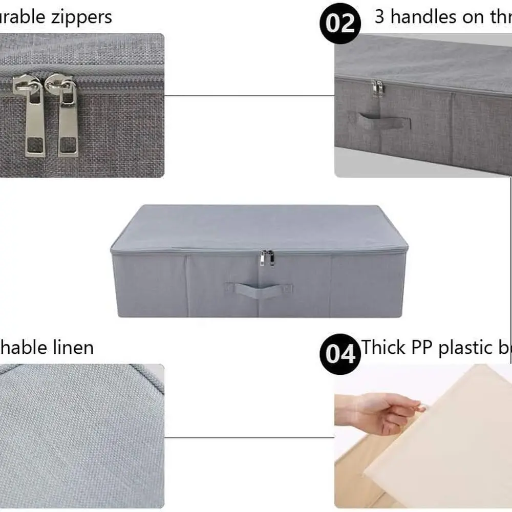 Gray Collapsible Underbed Storage Boxes with Lids, 3-Pack for Wardrobe, Blankets, and Clothing Organization