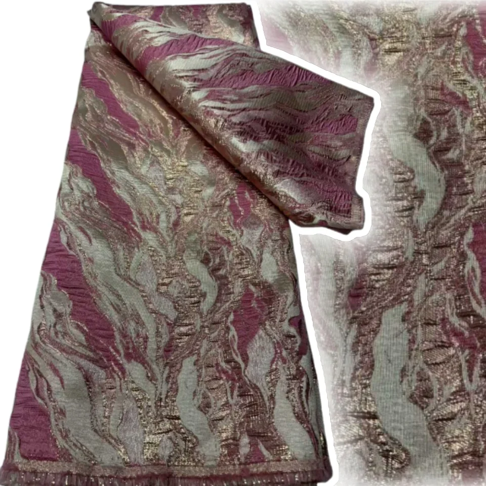 Nigerian Brocade Lace Fabric High Quality African Gild Jacquard Lace Fabric Luxury for Sewing Evening Party Dresses,5Yard SZ1638