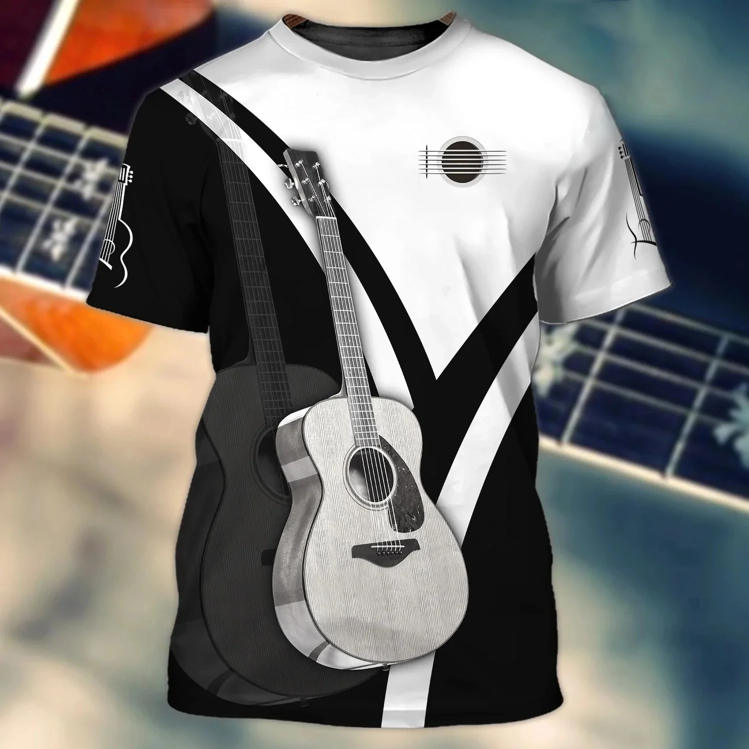 

New Summer Tide Fashion GUITAR Picture Men T-Shirts Casual 3D Print Tees Hip Hop Personality Round Neck Short Sleeve Tops