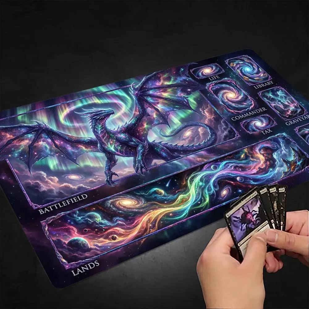 

Cool Starry Sky Dragon MTG Playmat Magic Card Mat with Stitched Edge Non-Slip Durable Tabletop playmat Board Game Mat for TCG