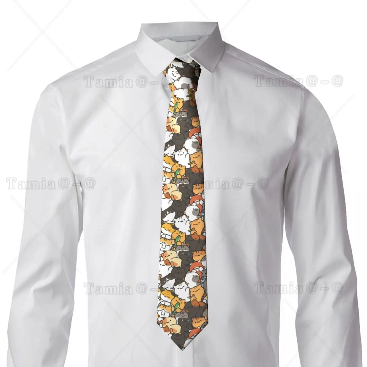 Custom Cute Creative Cat Tie Men Formal Silk Neckties for Office