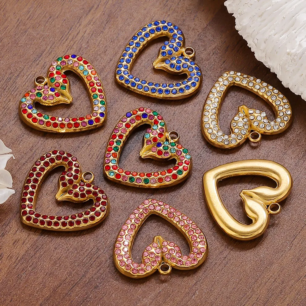 

2Pcs Stainless Steel Charms Multicolor Heart Crystal Pendants Accessories for Diy Bohe Jewelry Earrings Bracelet Necklace Making