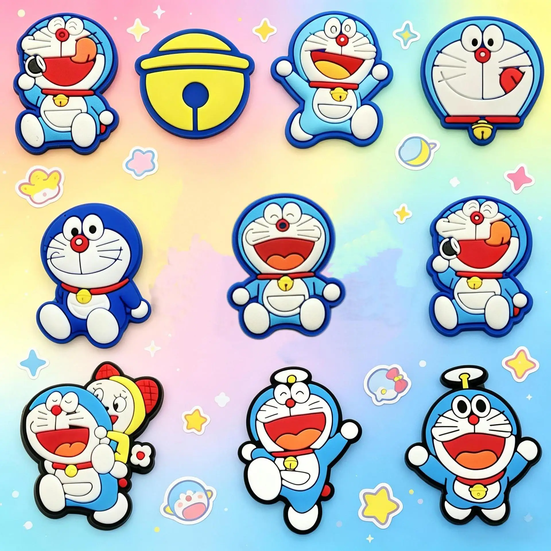 10pcs Charming Japanese Anime Doraemon Cute Cat Cartoon DIY Accessories PVC Praise Shoe Charms Clow for Clogs Slides Gift Idea