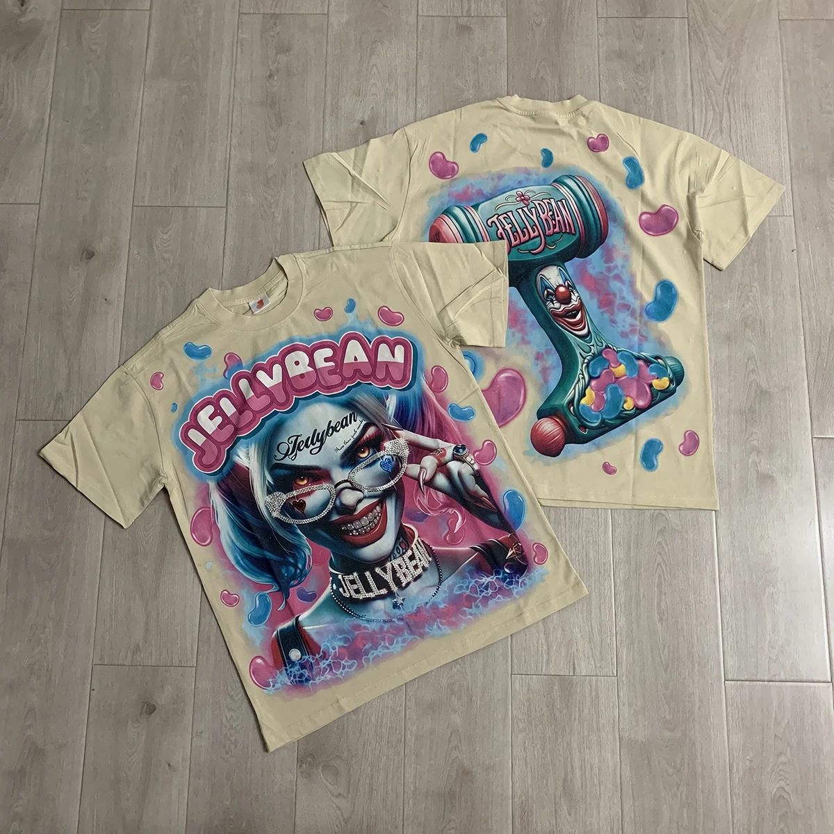 Streetwear-T-Shirt mit Charakter-Print und Glitzerdiamanten, Kurzarm, Rundhalsausschnitt, Baumwolle, Sommer-T-Shirts, Oversize für Männer und Frauen – Detail 2