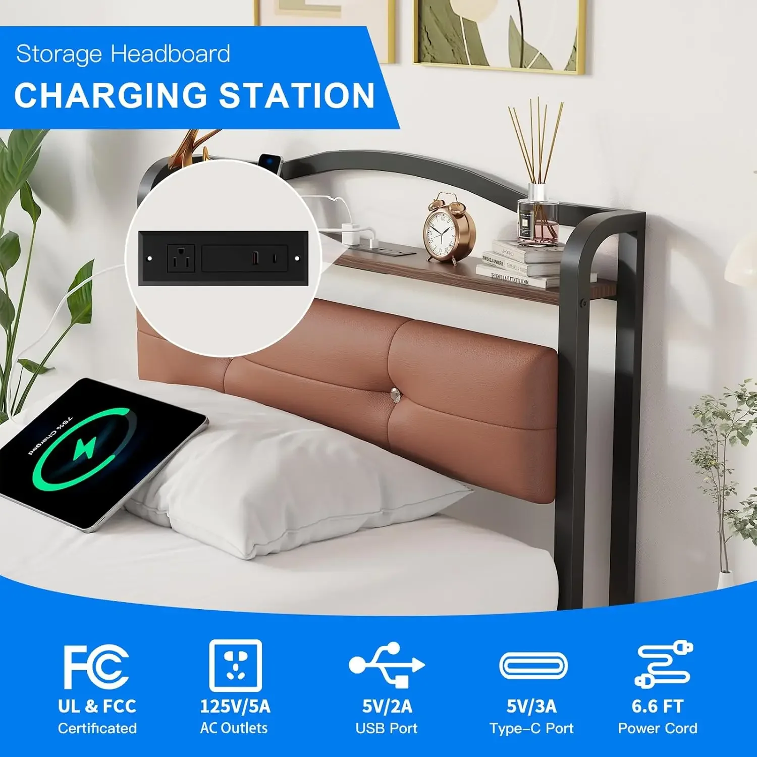 Twin Bed Frames, Twin Frame with Headboard&Charging Station,Black Single Frame No Box Spring Needed,Metal Twin Frame