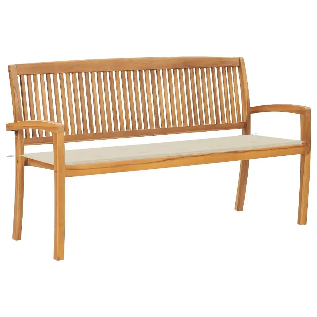 62.6” Solid Teak Wood Stacking Patio Bench with Cushions - Durable Outdoor Seating