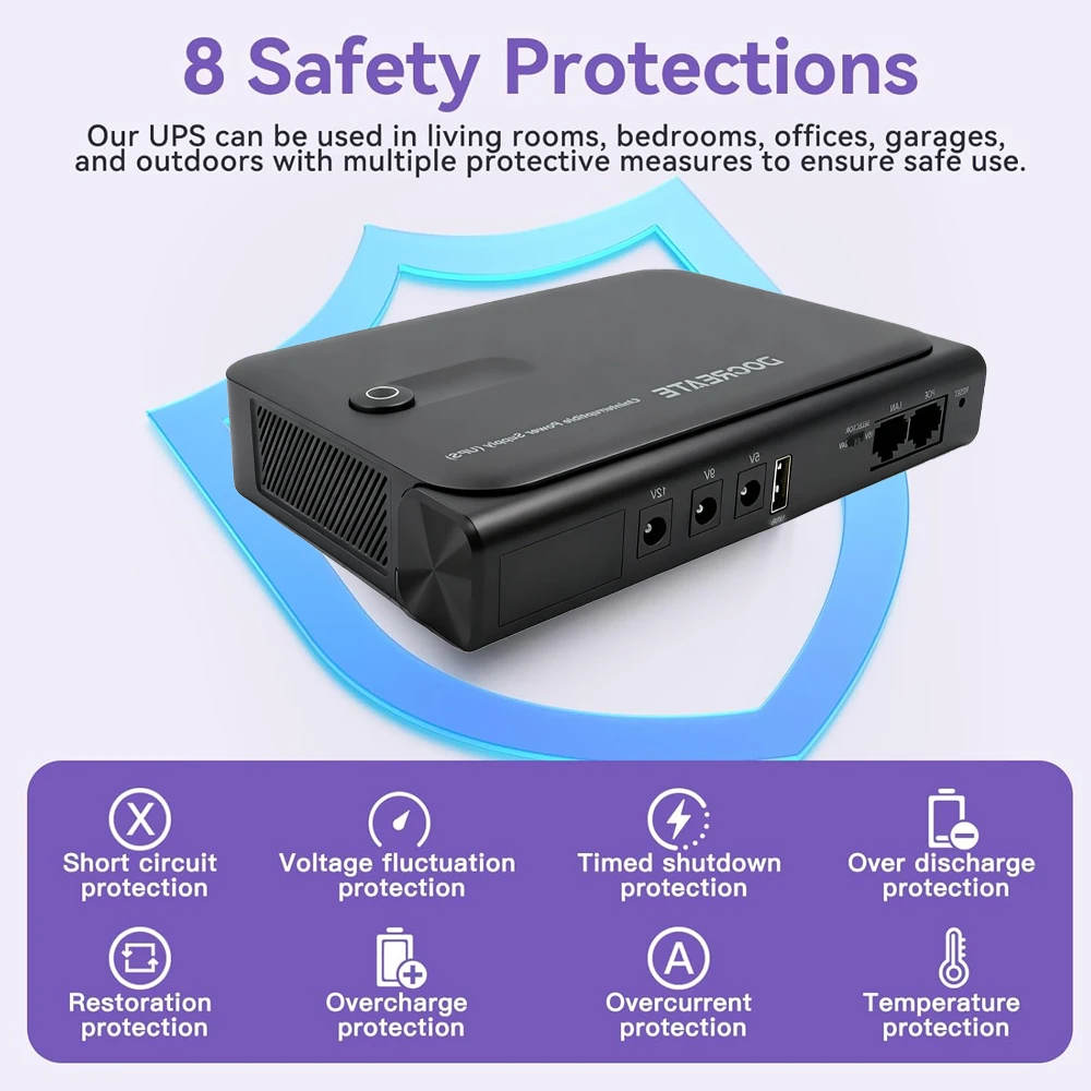 36W DC1036L UPS Uninterruptible Power Supply 5V-24V Output 18650 Replaceable Battery for Router NAS Modem & Network Equipment