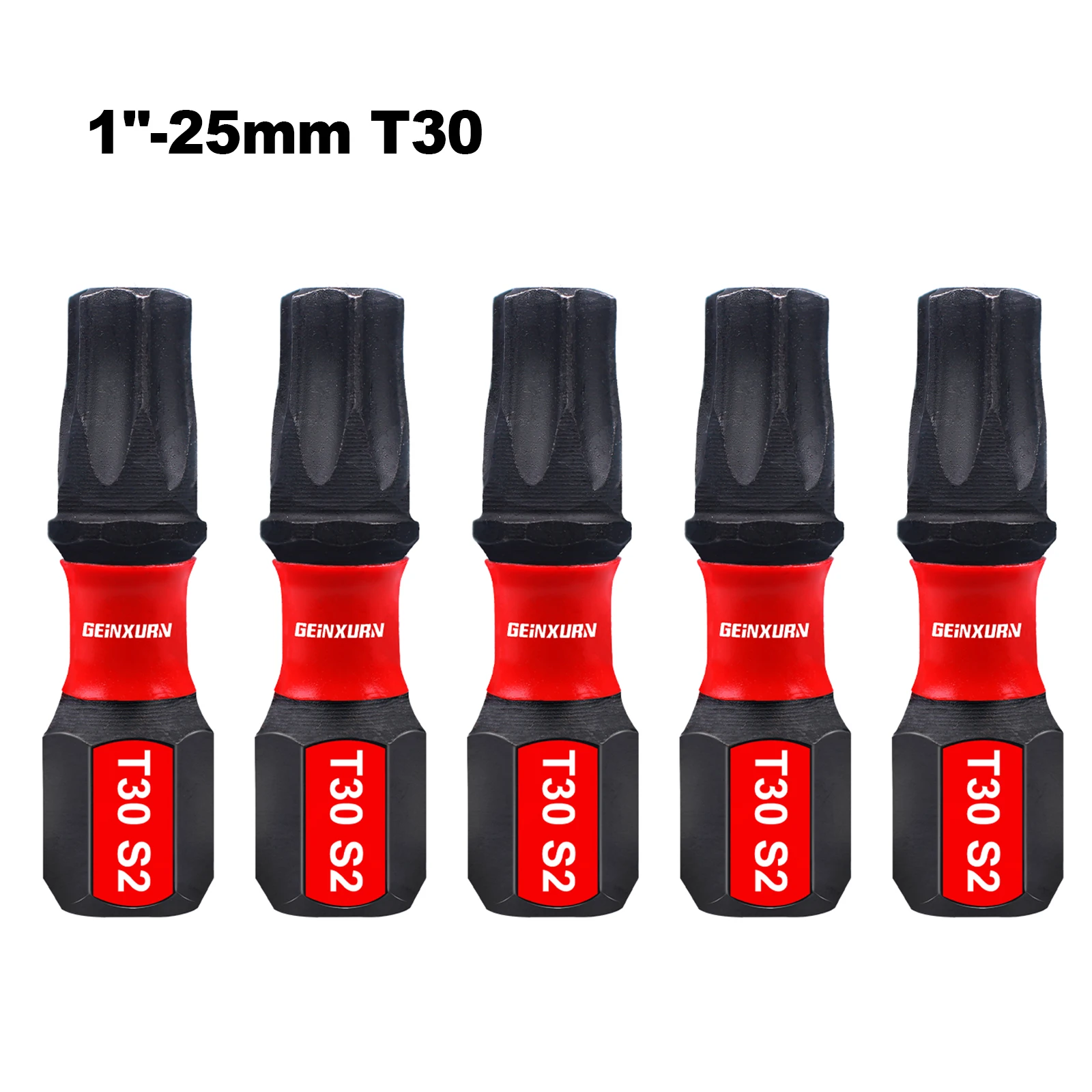 Geinxurn 1 In.Impact Tough Magnetic Power Bit Set,Torx Head Power Bits,S2 Alloy Steel Star T30 Screwdriver Bits Set