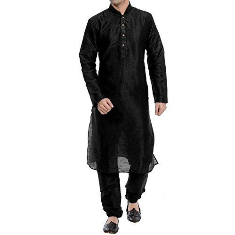 Men's Kurta Pyjama Set Holiday Season Special Dupion Silk Set Muslim Fashion European and American Fashion Trends